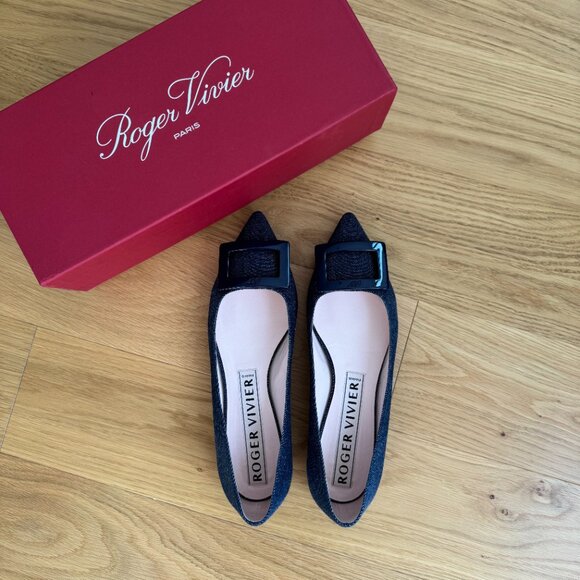 LIMITED EDITION Roger Vivier Gommettine Leather-Trimmed Denim Flats 38.5 - Picture 5 of 11